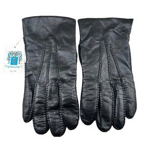 PORTOLANO Men's Size 9.5 Black Leather Gloves Cashmere Lined ITALY Luxe Designer